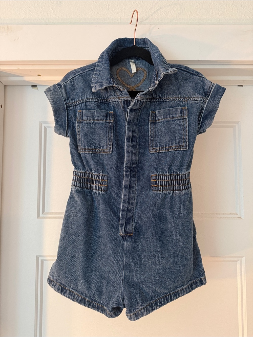 Rylee + Cru Denim Jacket with Embroidered Heart - Blue